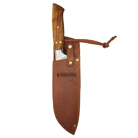 Cuchillo 7" Santoku Pirihueico Con Funda De Cuero Café