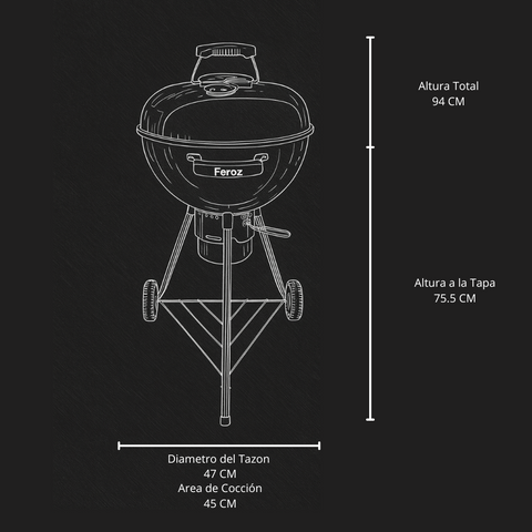 Parrilla Americana a Carbón 18” con Termómetro