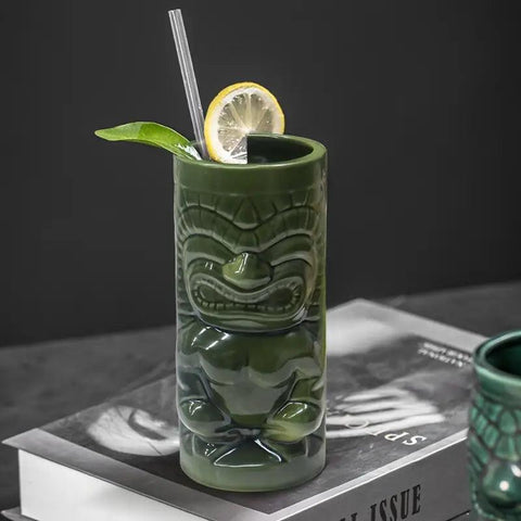 Vaso Tiki Totem Milenario Verde de cerámica 400 ML - Mall del Parrillero