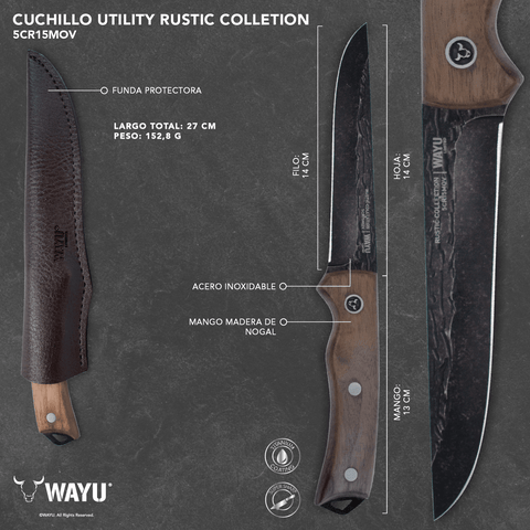 Cuchillo Utility Con Funda Rustic Collection Wayu