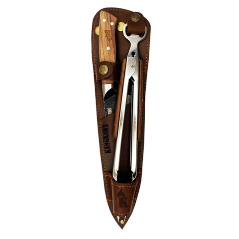 Set Cuchillo Curacaví + Tenaza Con Funda De Cuero Café - Mall del Parrillero