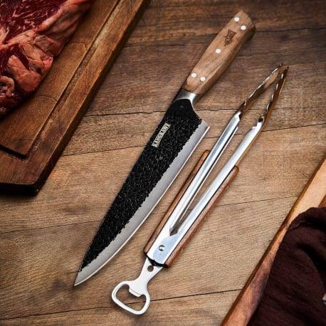 Set Cuchillo Curacaví + Tenaza Con Funda De Cuero Café - Mall del Parrillero