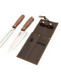 Set Parrillero Tenedor + Cuchillo Con Funda De Cuero Café - Mall del Parrillero