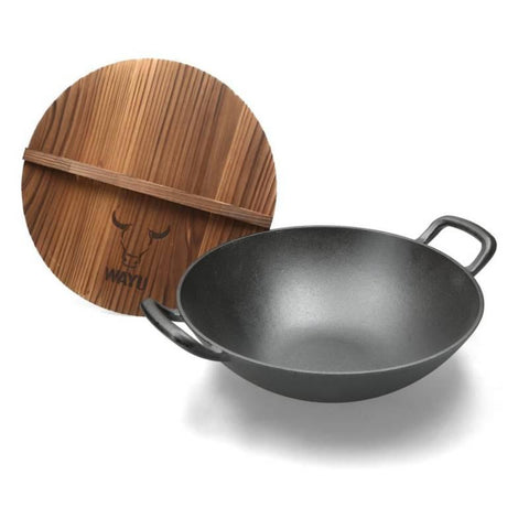 Wok de hierro fundido Con Tapa De Madera 